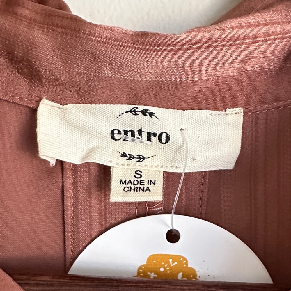 Entro Terracotta/Rust Button-Up Long Sleeve Dress with Tie Back - Picture 2 of 11